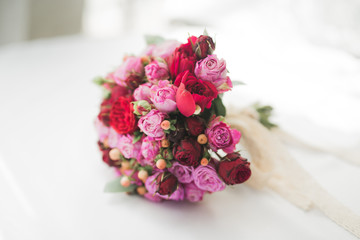 Beautiful luxury wedding bouquet of red flowers