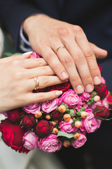 Beautiful luxury wedding bouquet of red flowers