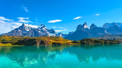 Velours gordijnen Natuur Pieken van Torres del Paine, Nationaal Park, Patagonië