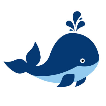 Vector Cute Cartoon Whale on White Background