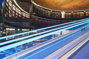 Birmingham library colorful interior with escalator