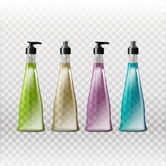 Mockup template for branding and product designs. Isolated realistic transparent glass bottles with dispenser spray and unique design. Easy to use for advertising branding and marketing.