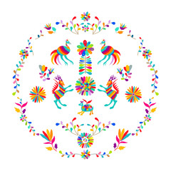 Vector folk Mexican Otomi Style embroidery Pattern
