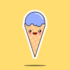 Cute happy icecream kawaii character cartoon emoticon face icon. Flat design Vector Illustration