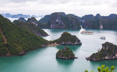 Beautiful view of Halong Bay, Vietnam, UNESCO World Heritage Site, scenic view of islands,...