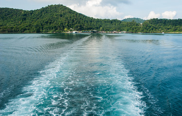 Sea color change when the ferry ship sailed.