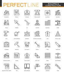 Building and construction thin line web icons set. Home repair tools outline stroke icons design.