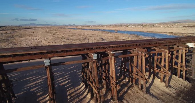 Wooden Train Tracks over Mojave river 