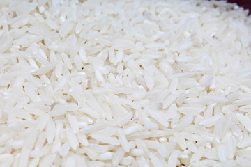 White rice raw rice grains closeup texture studio photo.