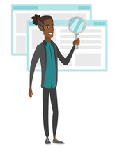Young african-american man with magnifying glass.