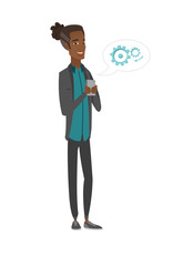 Young african-american man holding a mobile phone.