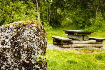 Camp site with picnic table in norwegian nature