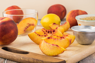 Obraz na płótnie Canvas Ingredients for peach cobbler.