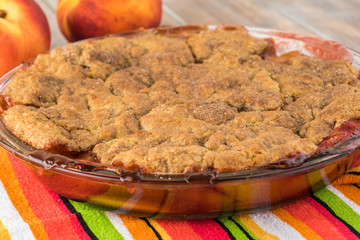 Delicious homemade peach cobbler.