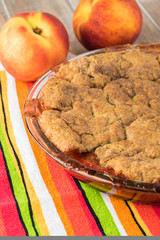 Delicious homemade peach cobbler.