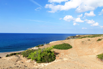 Fototapeta na wymiar Scenic landscape. Sea, sand cloudy skies Cyprus