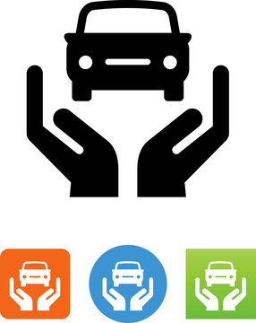 Hands Holding Car Icon - Illustration