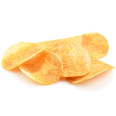 close up of hot and spicy flavor crispy potato chips on isolated with background with clipping path