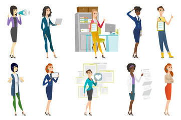 Business woman, stewardess, doctor profession set.