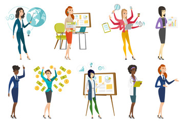 Business woman, stewardess, doctor profession set.