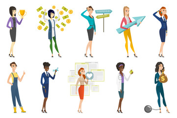 Business woman, stewardess, doctor profession set.