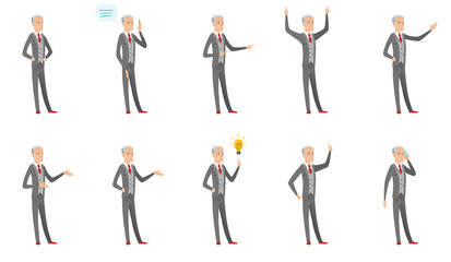 Caucasian old businessman vector illustrations set