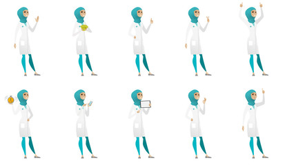 Muslim doctor vector illustrations set.