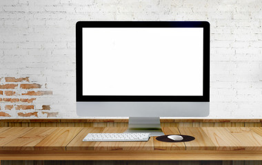 Fototapeta premium Mock up : Comfortable workplace with modern desktop computer. Blank screen for graphic display montage.