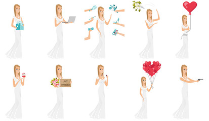 Vector set of illustrations with bride character.