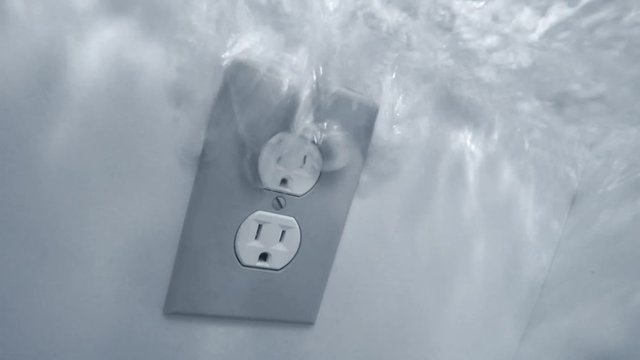 Power outlet underwater during a flood