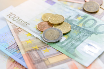 Money euro banknotes and coins