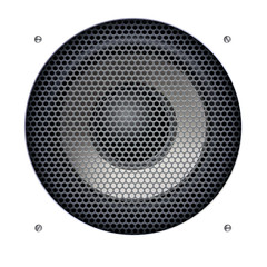 Background with sound speakers dynamics and metal mesh. Audio speaker on background with bolts. 3D illustration. Great background for advertising and design