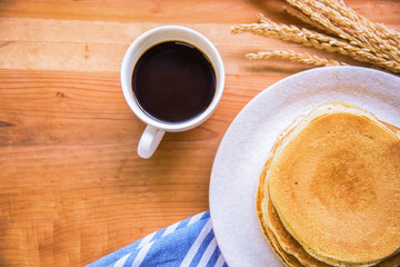 Homemade pancakes with coffee.
