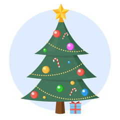 Weihnachtsbaum mit Geschenk Flat Design Vektor Grafik Illustration Icon