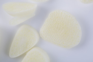 Table of garlic closeup for better cooking. Top view.