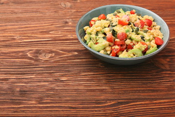 Chickpeas lentils avocado tomato cucumber salad