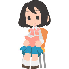 座って読書をする女の子