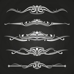 White flourish borders set on chalkboard