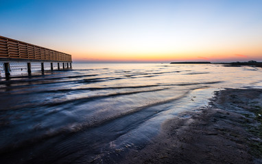 Bright colorful sunrise at sea