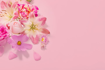 summer flowers on pink background