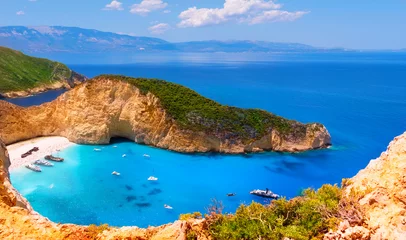 Crédence de cuisine en verre imprimé Plage de Navagio, Zakynthos, Grèce Baie de Navagio et plage de Ship Wreck en été.