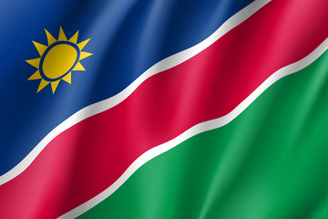 Namibia flag. National patriotic symbol in official country colors. Illustration of Africa state waving flag. Realistic vector icon