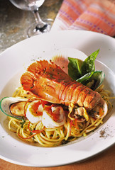 Seafood pasta with mantis shrimp