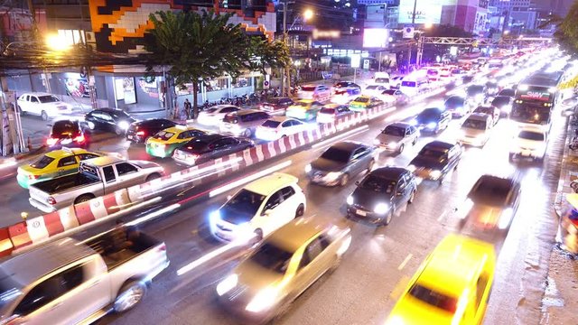 Bangkok city traffic night scene time lapse shot