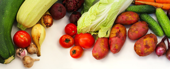 Fresh vegetables isolated on white background. Collage. 