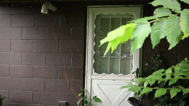 Establishing shot of the backdoor of an unkept suburban home
