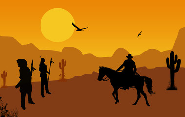 Cowboy and native american indians on wild west