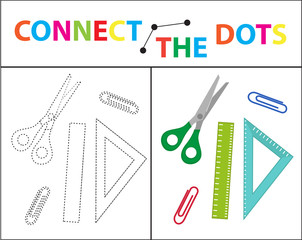 Children s educational game for motor skills. Connect the dots picture. For children of preschool age. Circle on the dotted line and paint. Coloring page. Vector illustration
