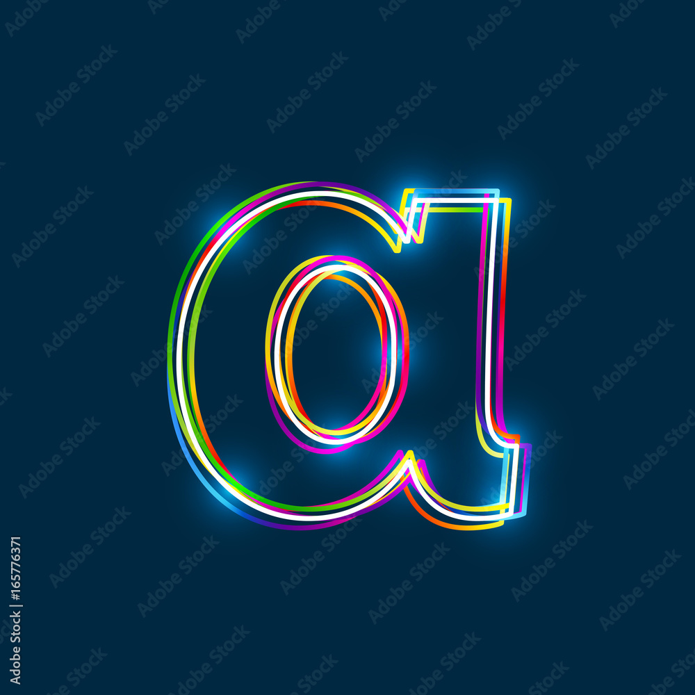 Poster greek small letter alpha - vector multicolored outline font with glowing effect isolated on blue bac