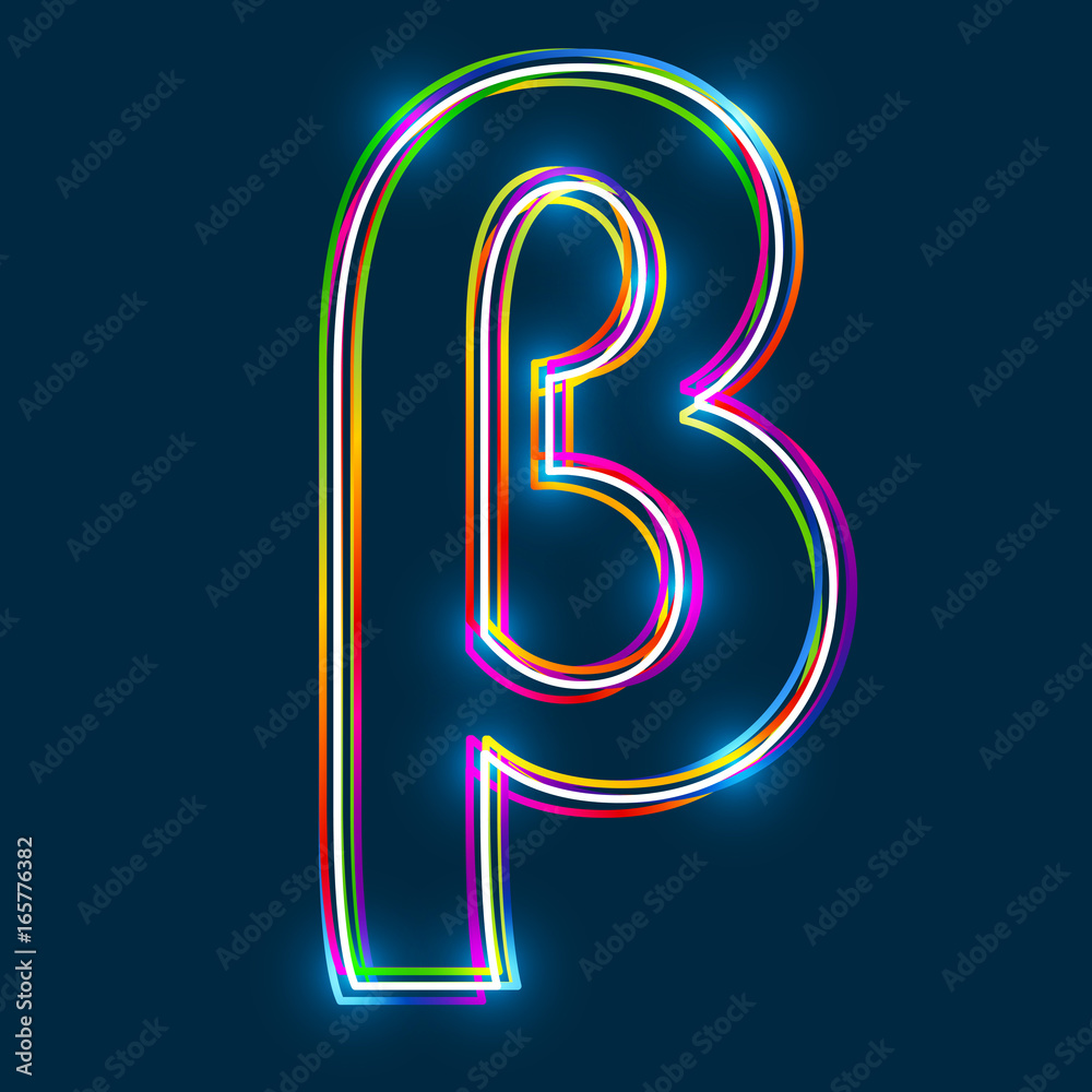 Poster greek small letter beta - vector multicolored outline font with glowing effect isolated on blue back